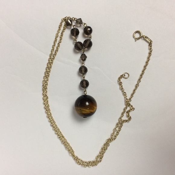 Jewelry - Tigers Eye & Smokey Quartz 10k Lariat Pendant